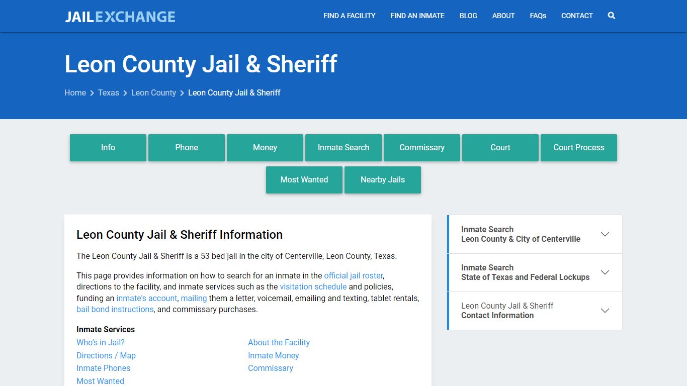 Leon County Jail & Sheriff, TX Inmate Search, Information